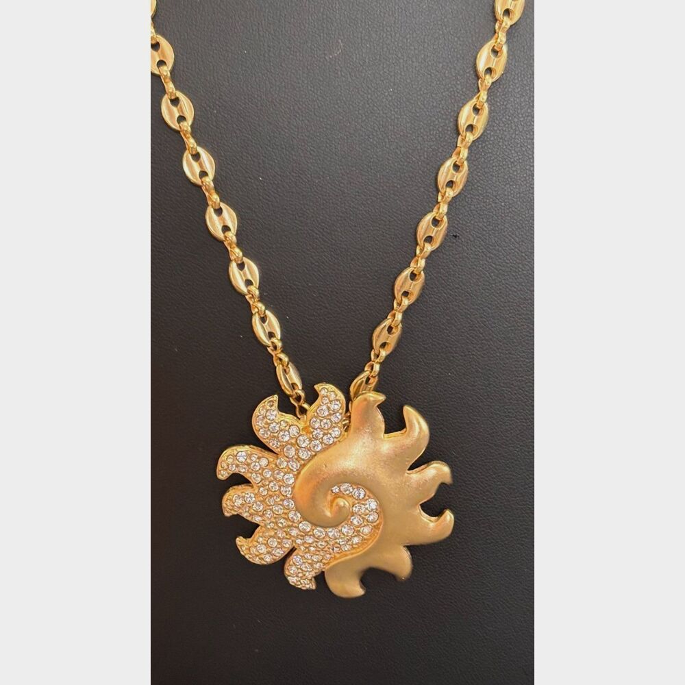 Swarovski Crystal Pavé Sun Swirl Double Strand Mariner Link Necklace - Picture 3 of 7
